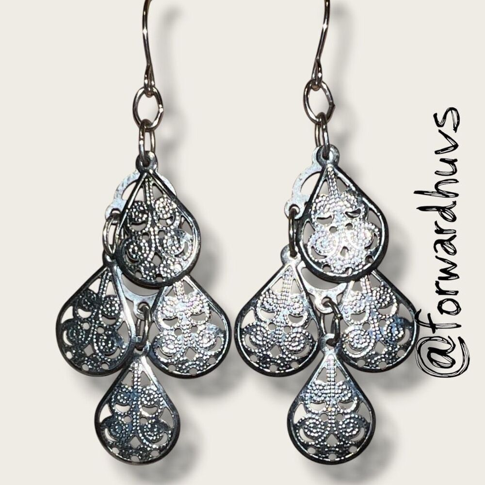 Bundle Sale 3 for $15 | Ornate Silver-Tone Filigree Dangle Earrings